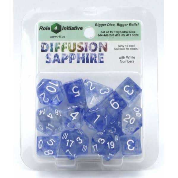 Role4initiative Polyhedral Dice Diffusion - Sapphire with White Numbers, Set of 15