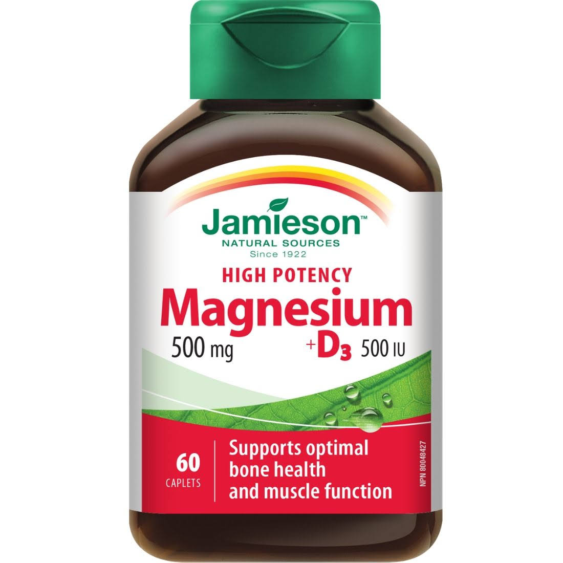 Jamieson High-Potency Magnesium 500 MG + D3 500 IU Formula 60 Caplets