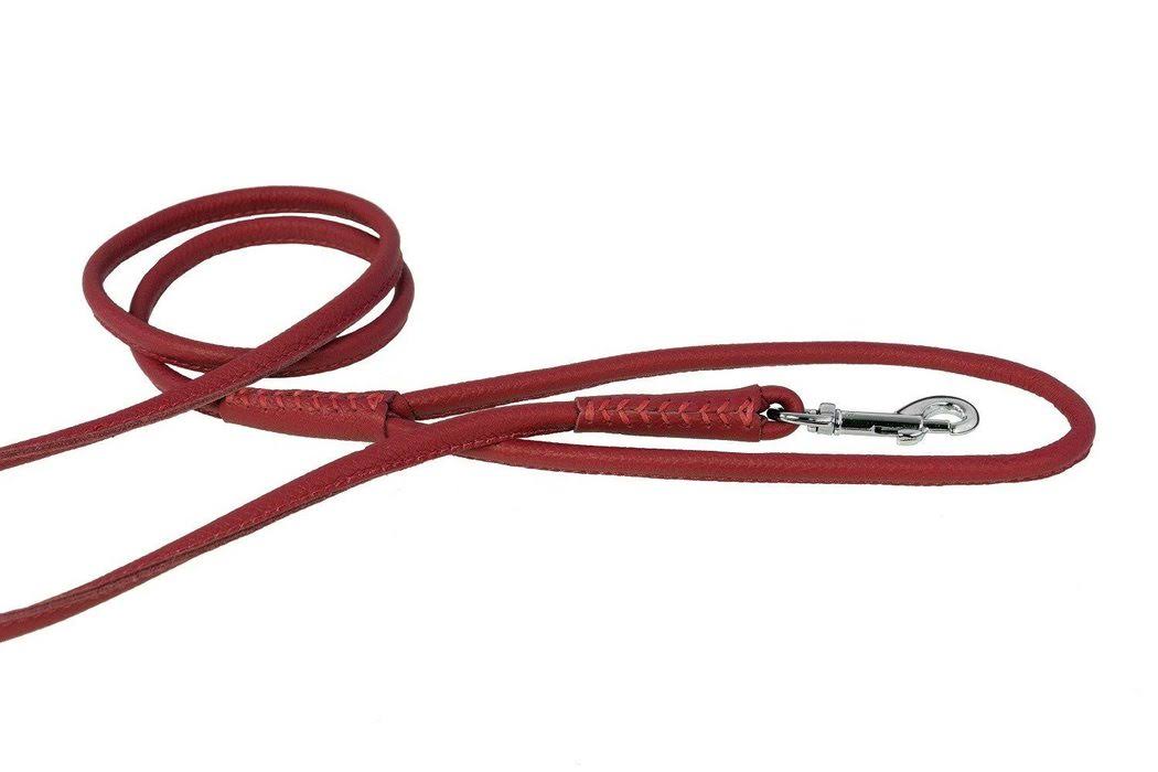 Dogline L2042-3 48 L x 0.38 W in. Round Leather Leash Red
