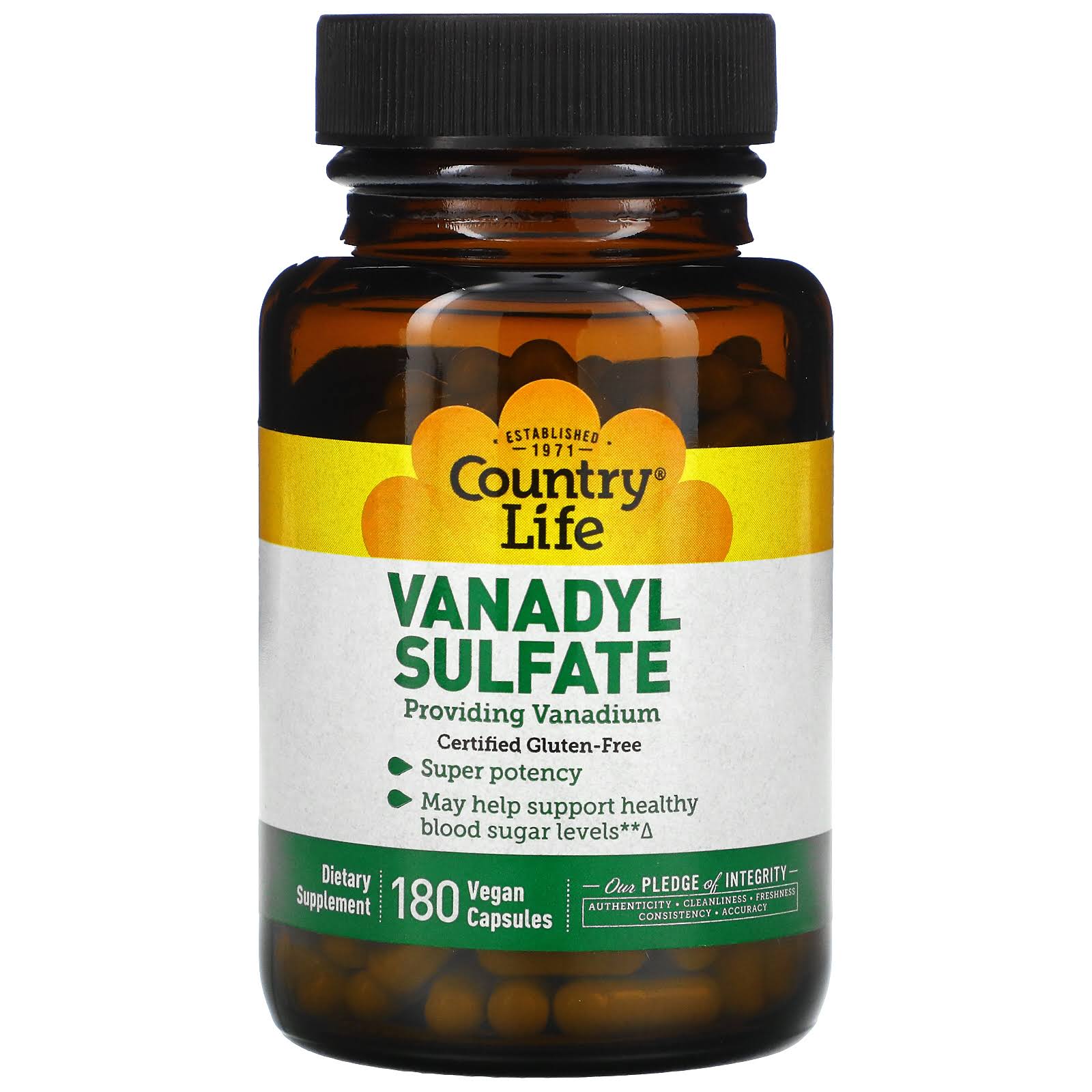 Country Life Vanadyl Sulfate Supplement - 180 Vegetarian Capsules