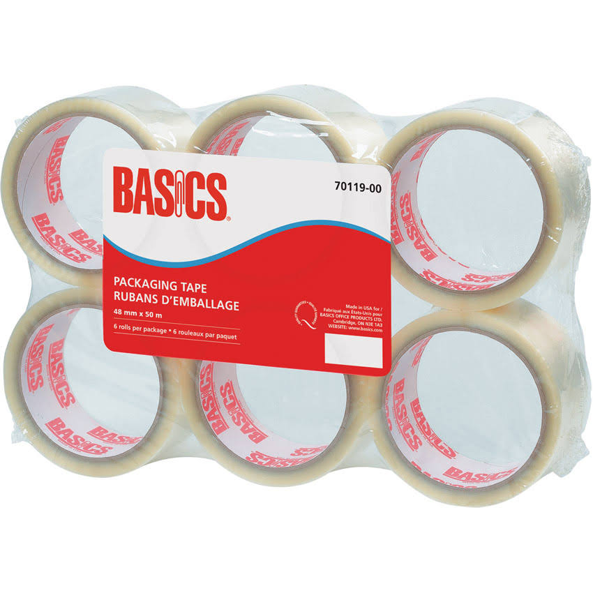 Basics Packaging Tape, 48mm x 50m, 6/pkg
