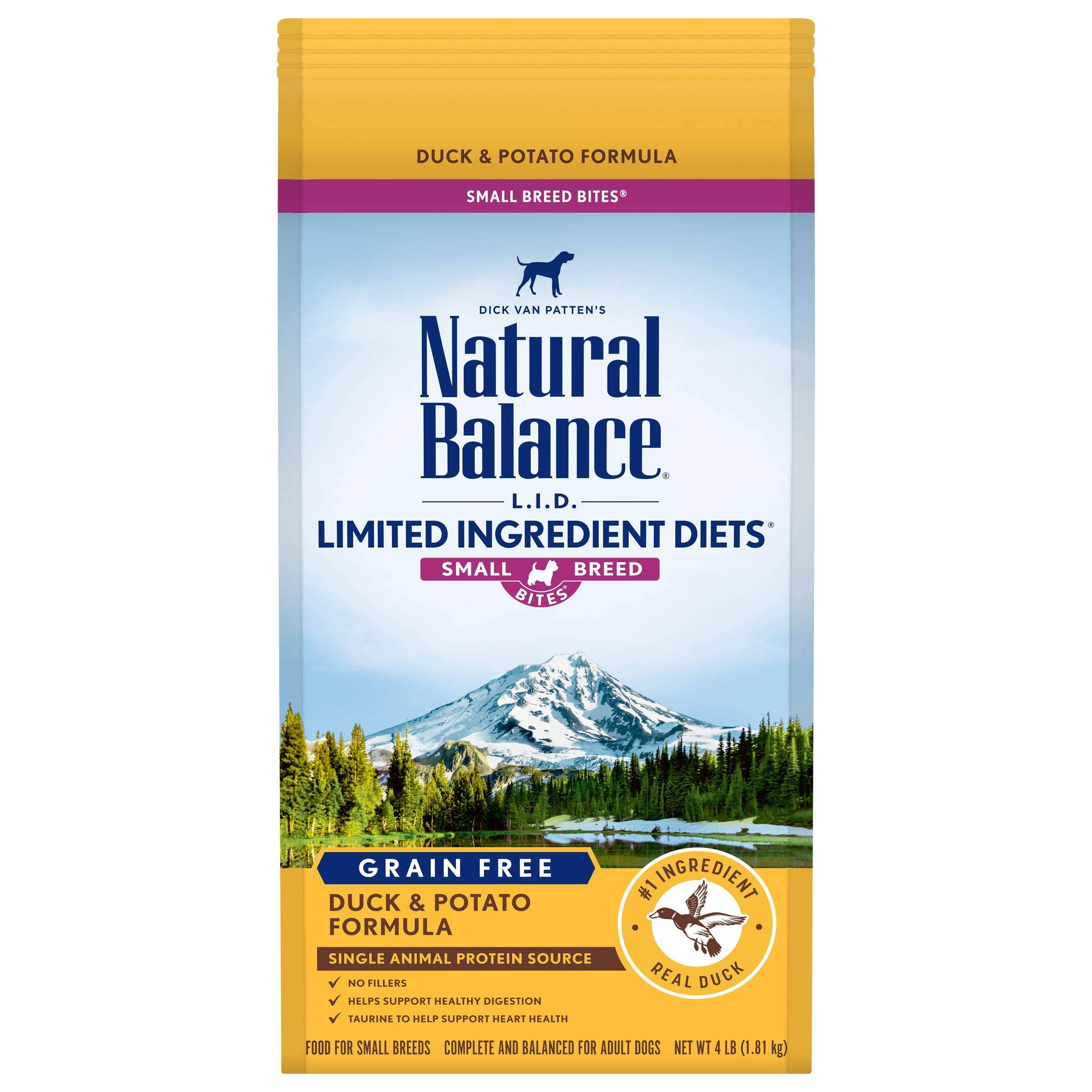 Natural Balance Limited Ingredients Diets Small Breed Bites Dog Food, Grain Free, Duck & Potato Formula - 4 lb