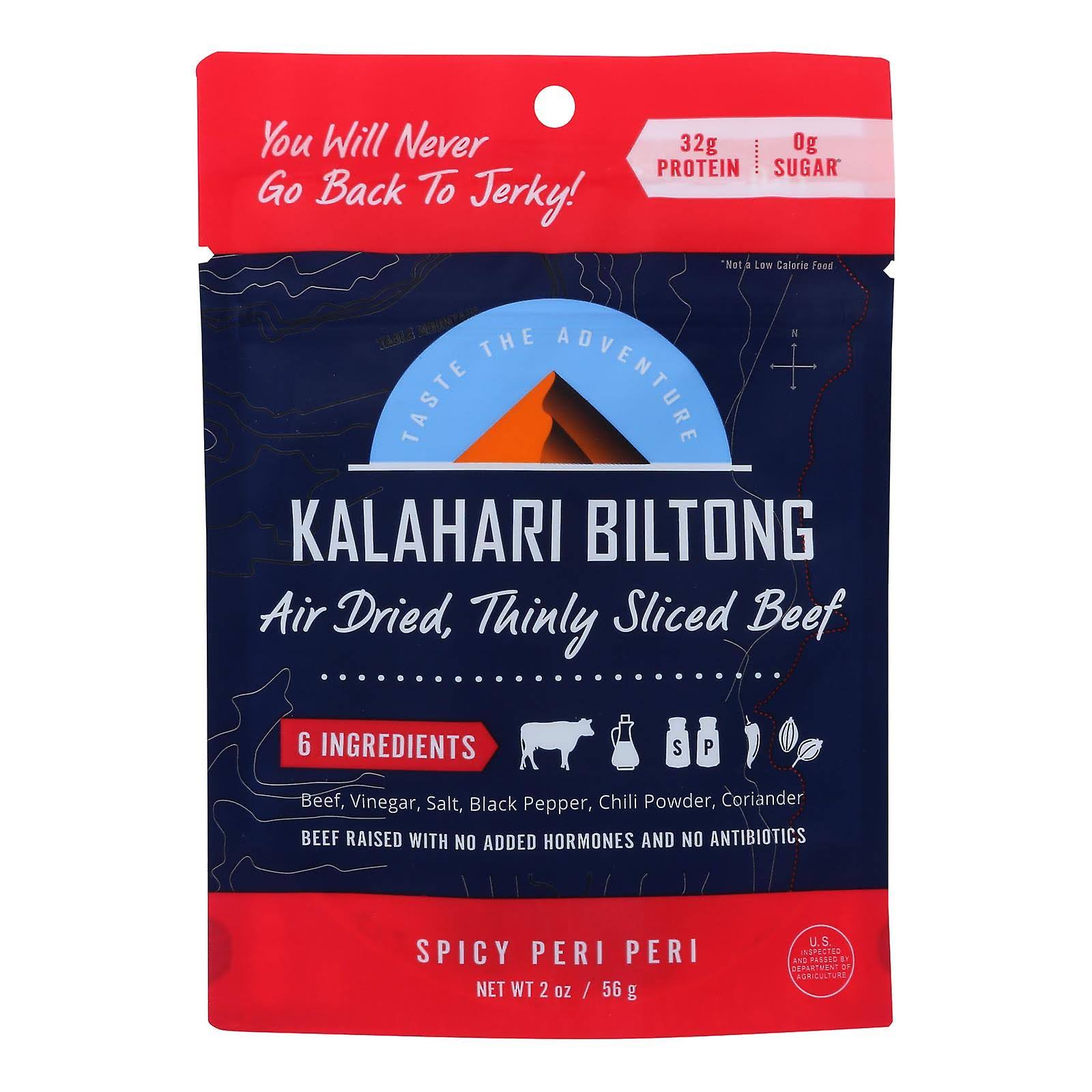 Kalahari Biltong Spicy Peri Peri Air-Dried Sliced Beef - Pack of 8 - 2 oz