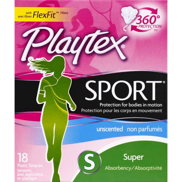 Playtex Sport Super Absorbency Unscented Plastic Tampons - 18pcs
