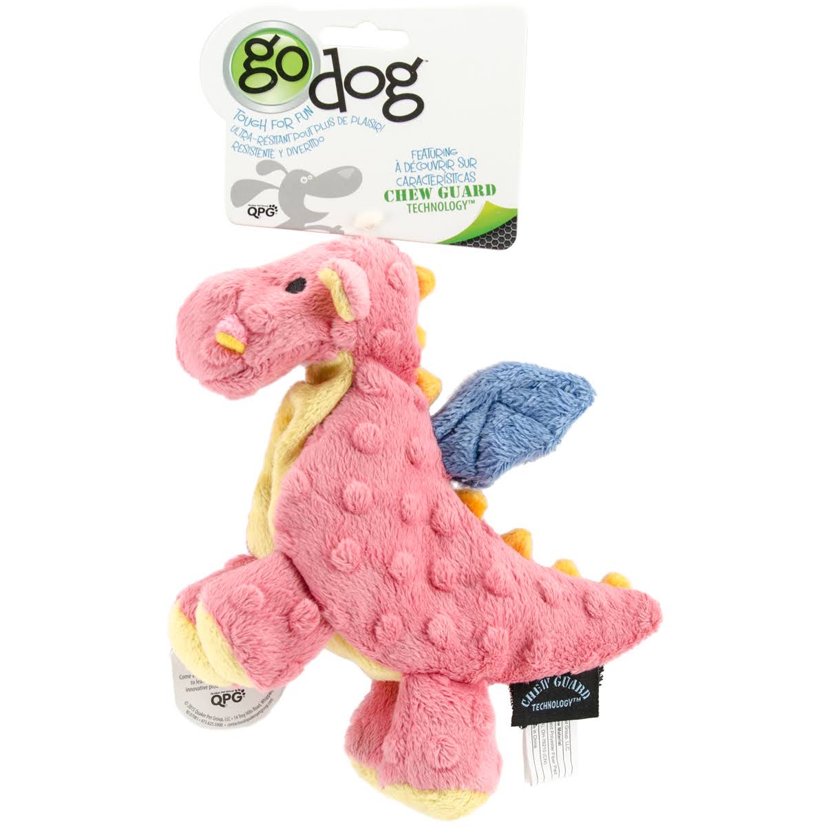 Godog Mini Baby Dragon Dog Toy - with Chew Guard, Coral Pink