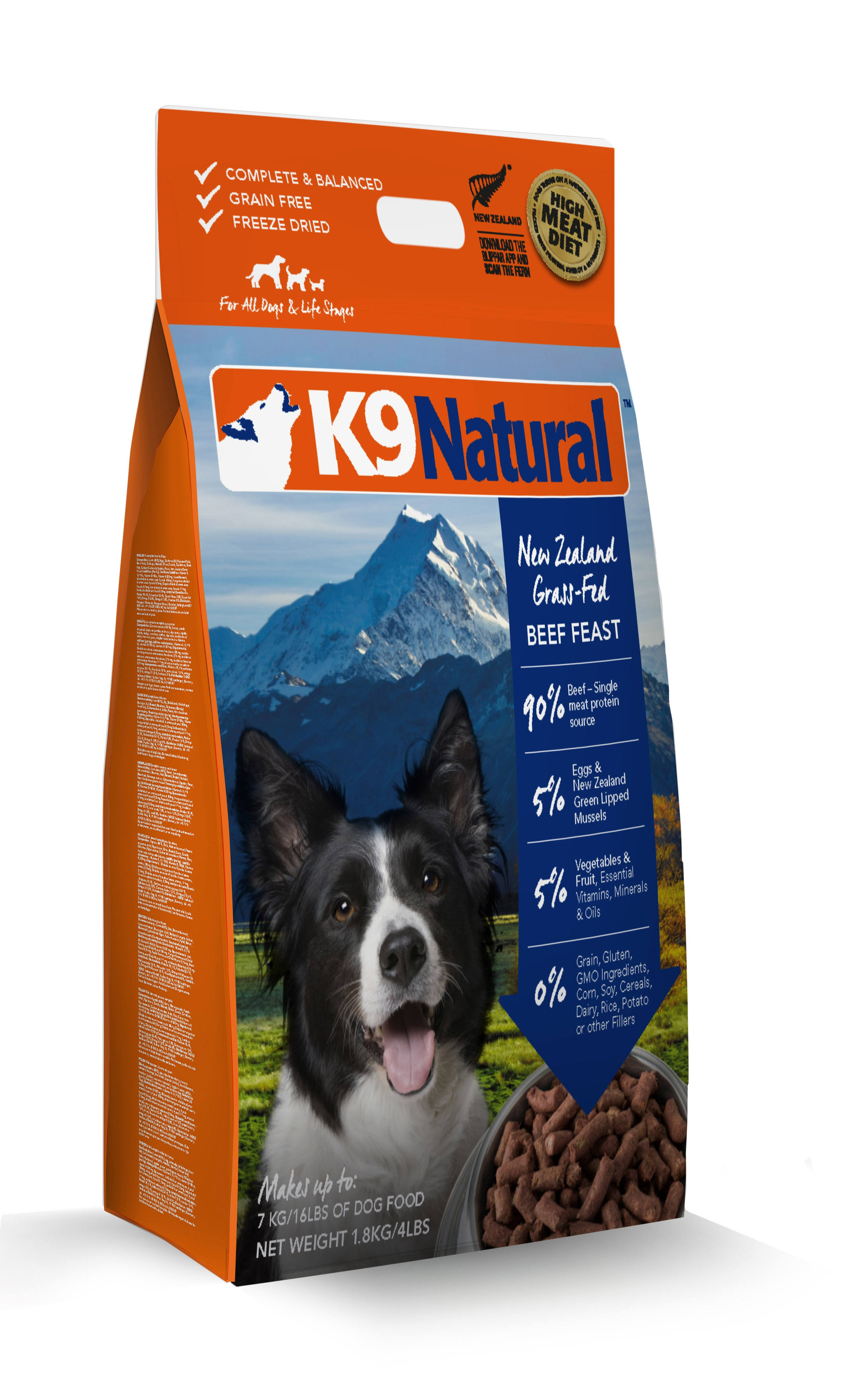 K9 Natural Raw Freeze-Dried Dog Food - Beef Feast, 4lb