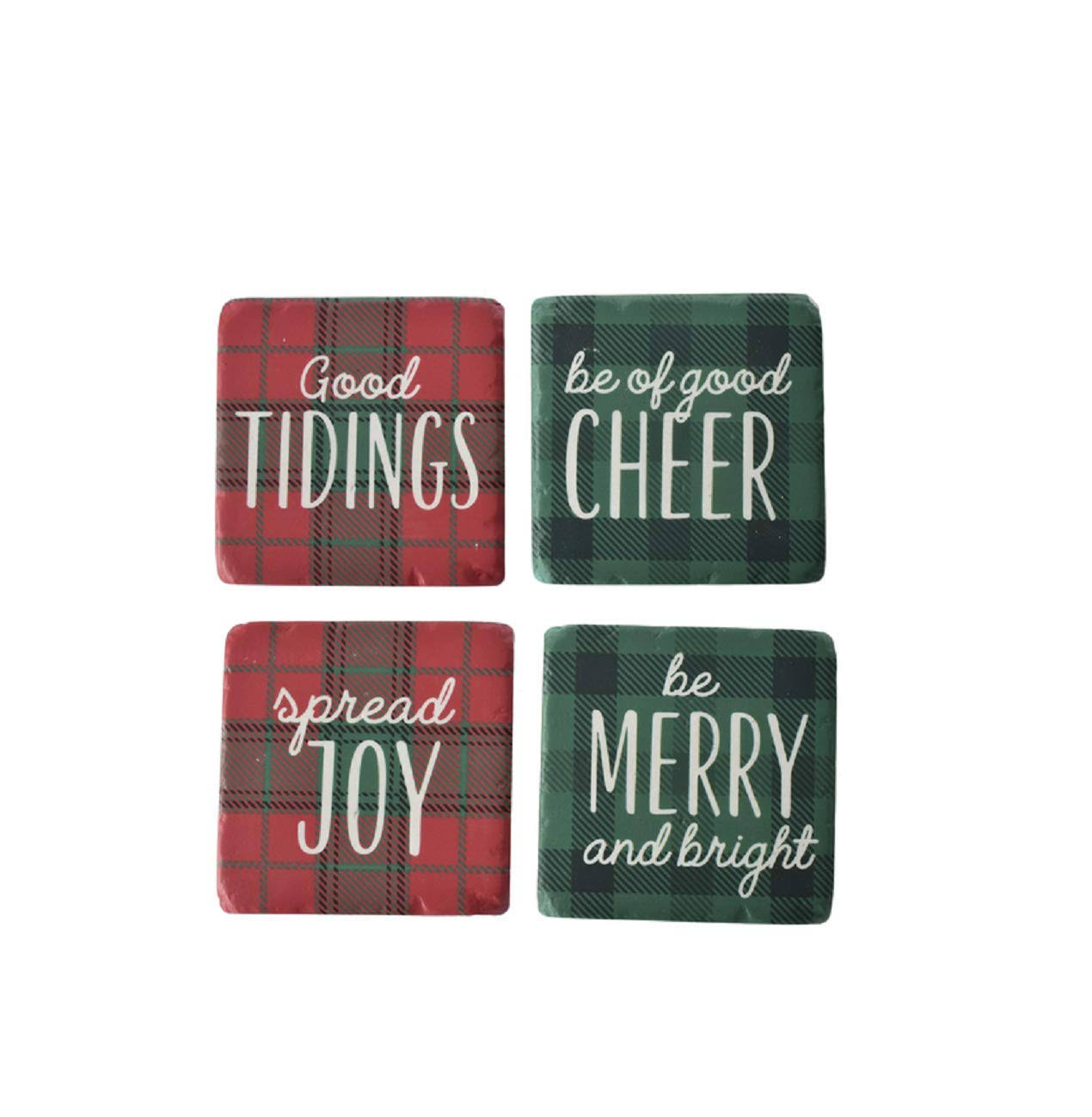 Ganz Red & Green Plaid 'Merry & Bright' Coaster Set One-Size