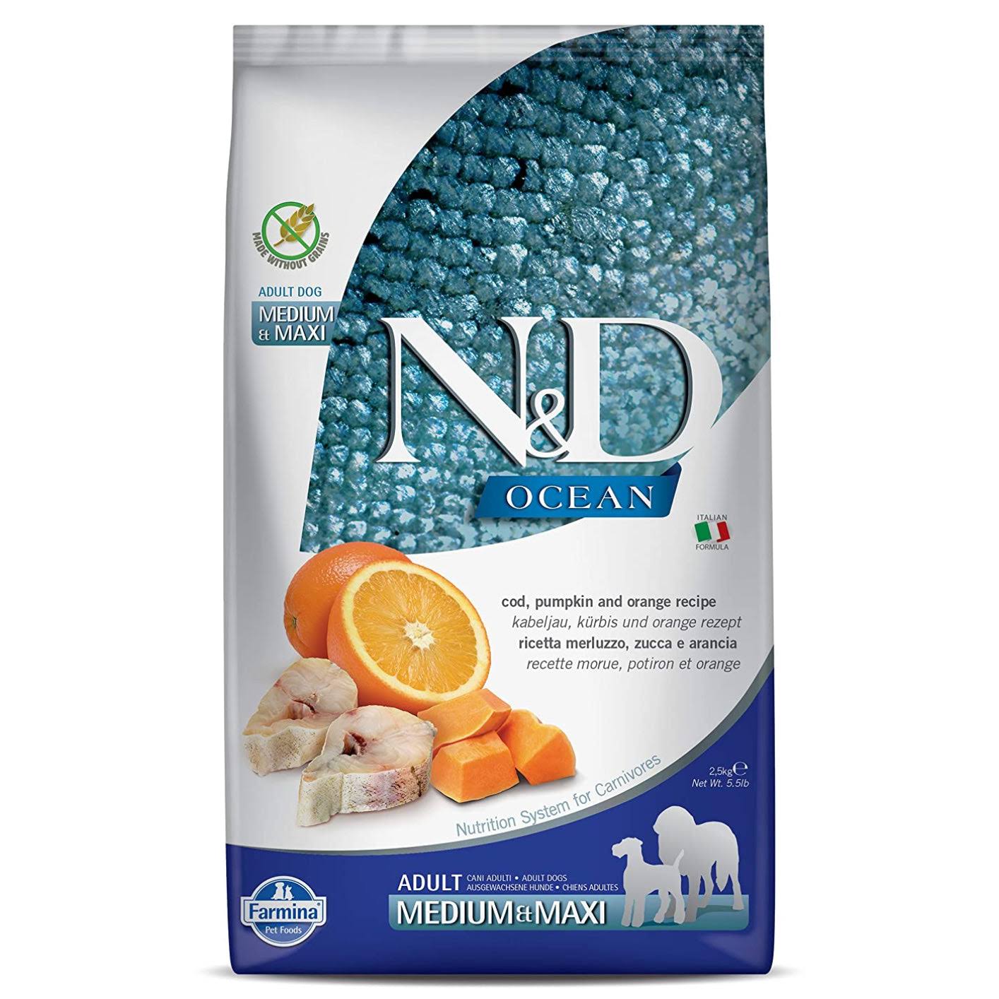 Farmina N&D Ocean Cod, Pumpkin & Orange Adult Medium & Maxi Dry Dog Food, 26.4-lb