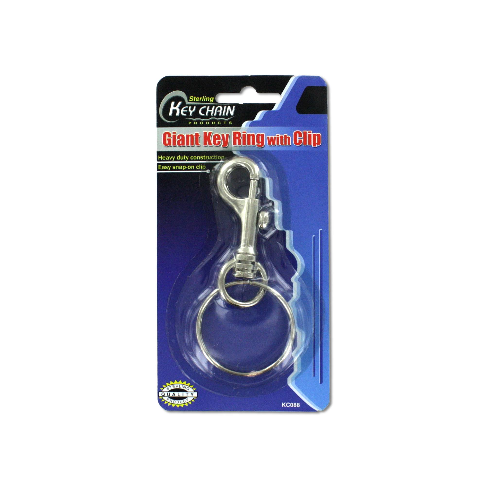Bulk Buys KC088-24 Silver Metal Giant Key Ring - 2", with Clip, 24pk