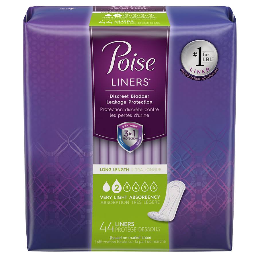 Poise Long Length Liners - Very Light Absorbency, 44ct