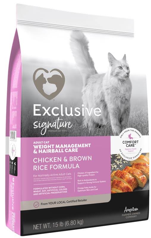 Exclusive Signature Weight Management and Hairball Care Adult Chicken & Brown Rice Comfort Care Cat Food 5 Pound 5 lb. Bag