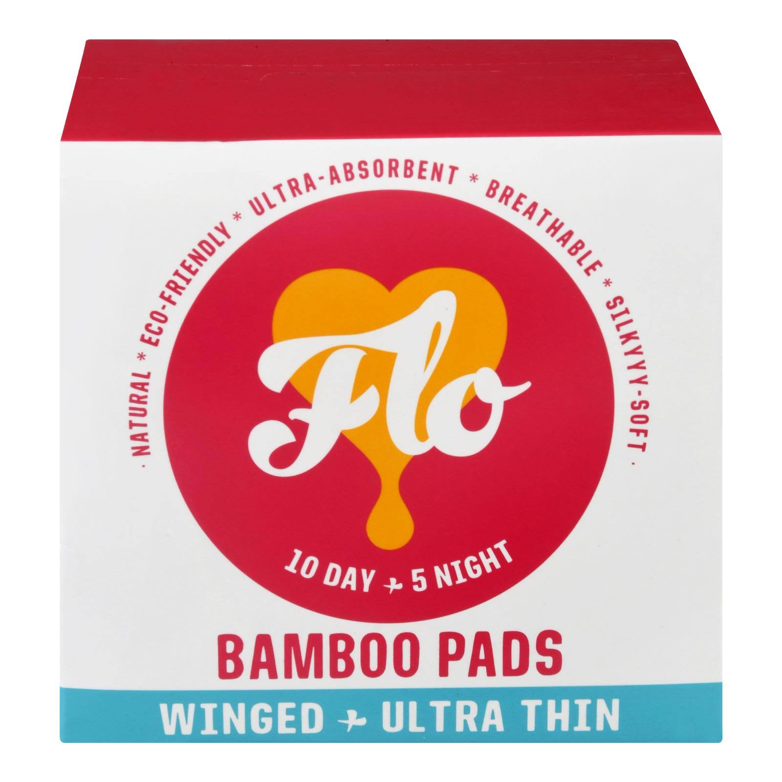 Flo Bamboo Pads, Ultra Thin, Winged - 15 pads
