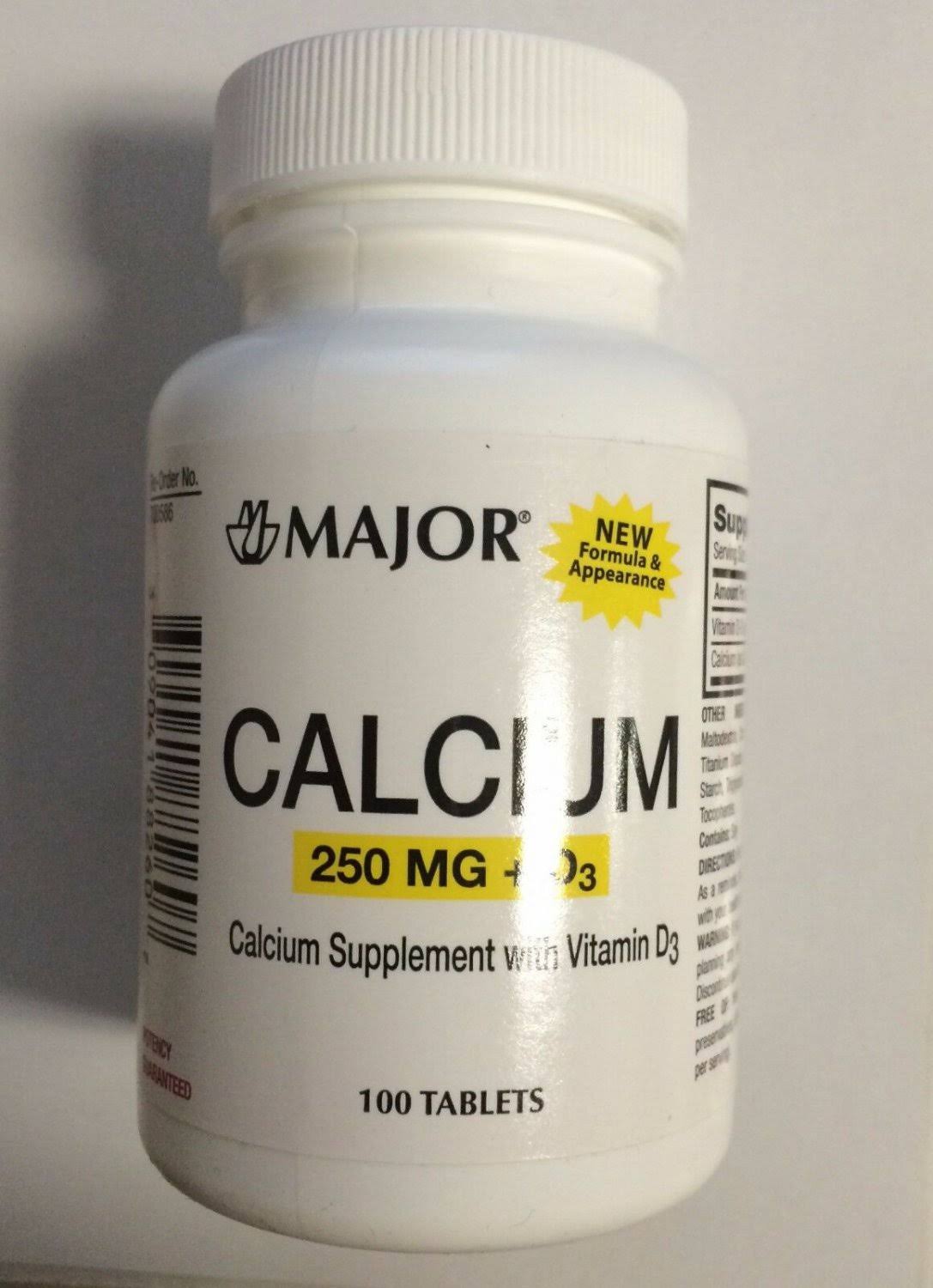 Major Calcium Supplement with Vitamin D3, Tablets 250mg, 100 Ct