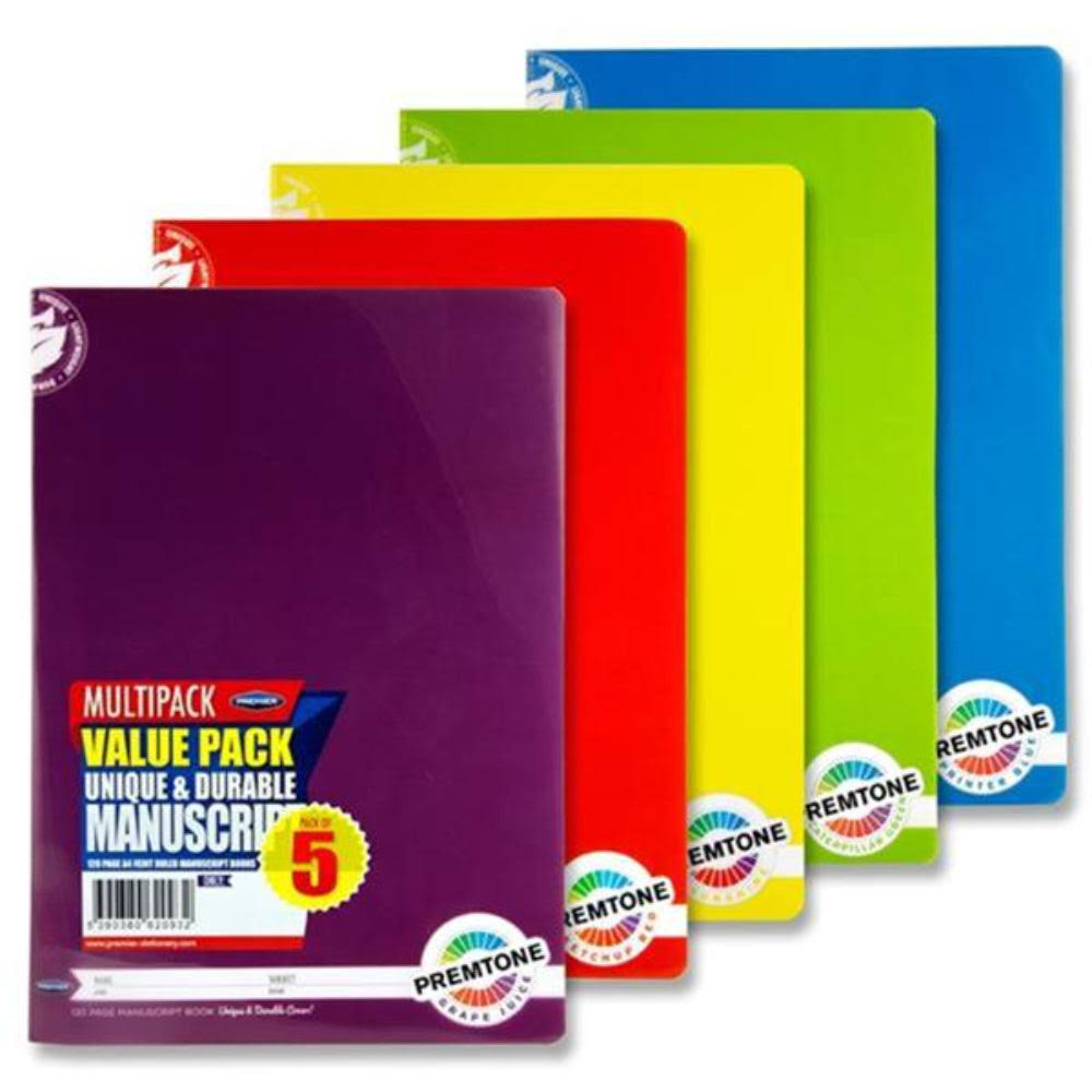 Premtone - A4 - 120 Page - Durable Cover Manuscript Book - Pack of 5