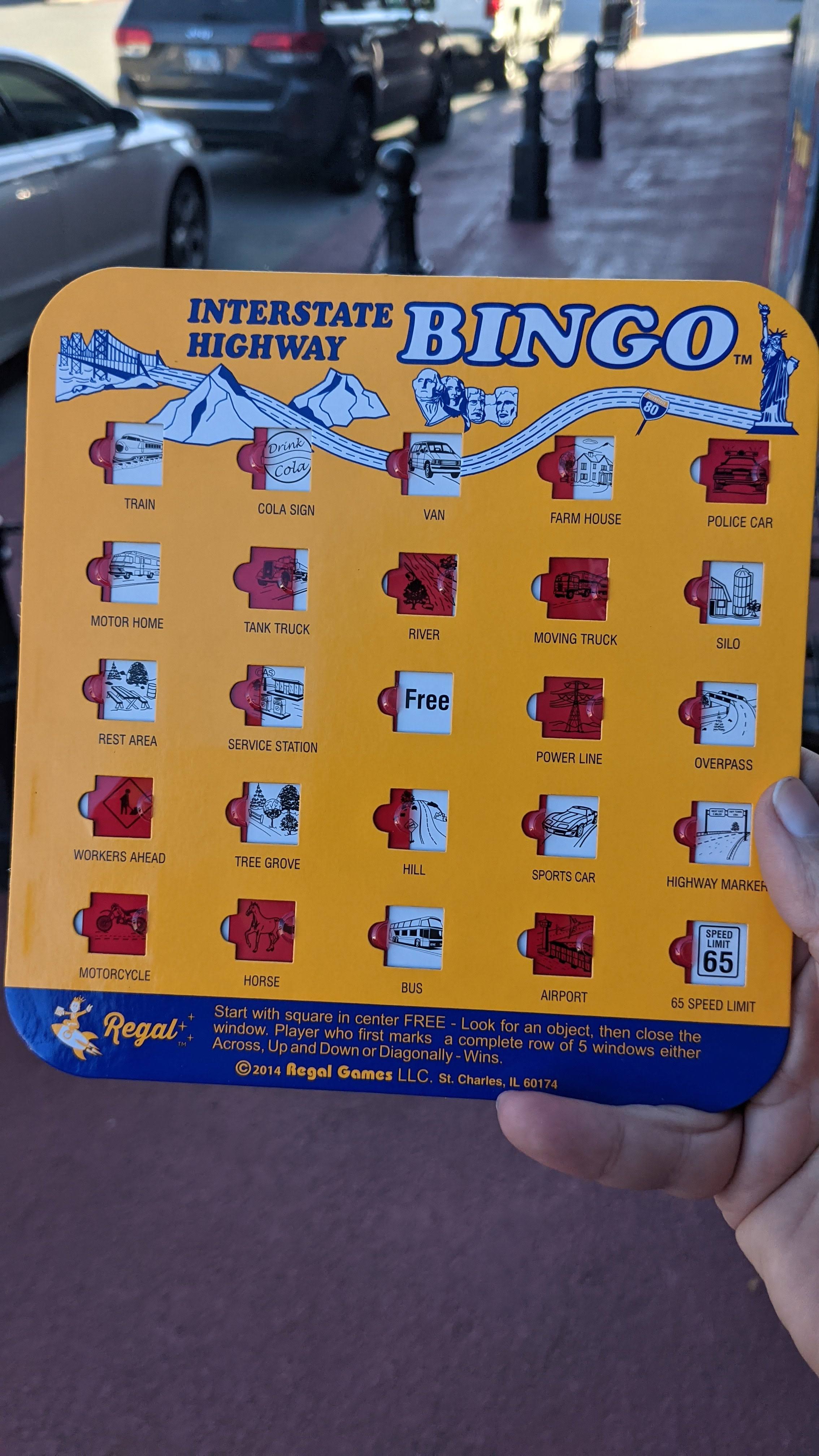 Regal Games The Original Travel Bingo Game Card