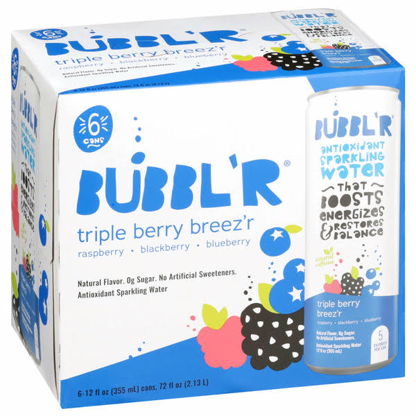 BUBBL'R Sparkling Water, Antioxidant, Triple Berry breez'r - 12 fl oz