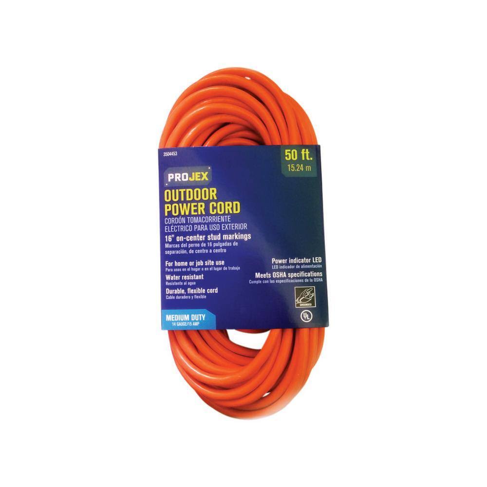 Projex 3504453 In Out Extension Cord - Orange, 14 Gauge, 50'