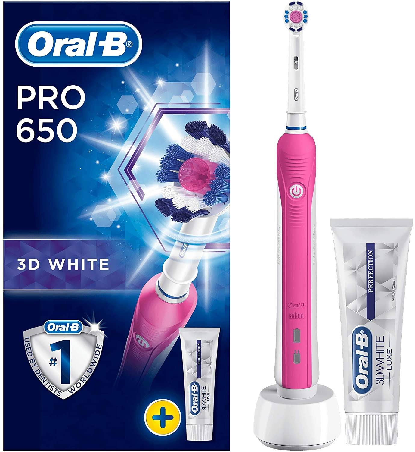 Oral-B Pro 650 Pink Electric Toothbrush with Bonus Toothpaste