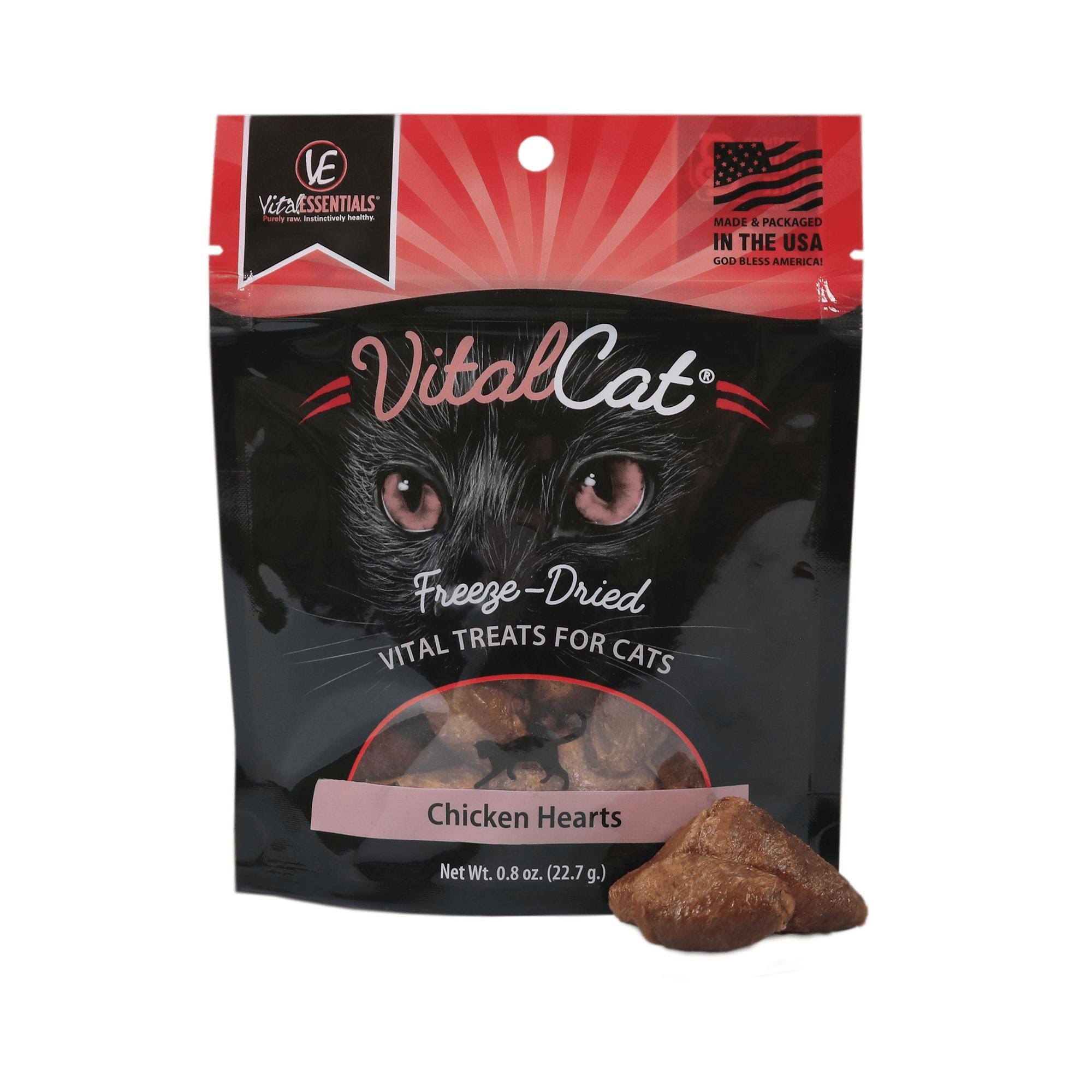 Vital Essentials Chicken Hearts Freeze-Dried Cat Treats, 0.8-oz Bag