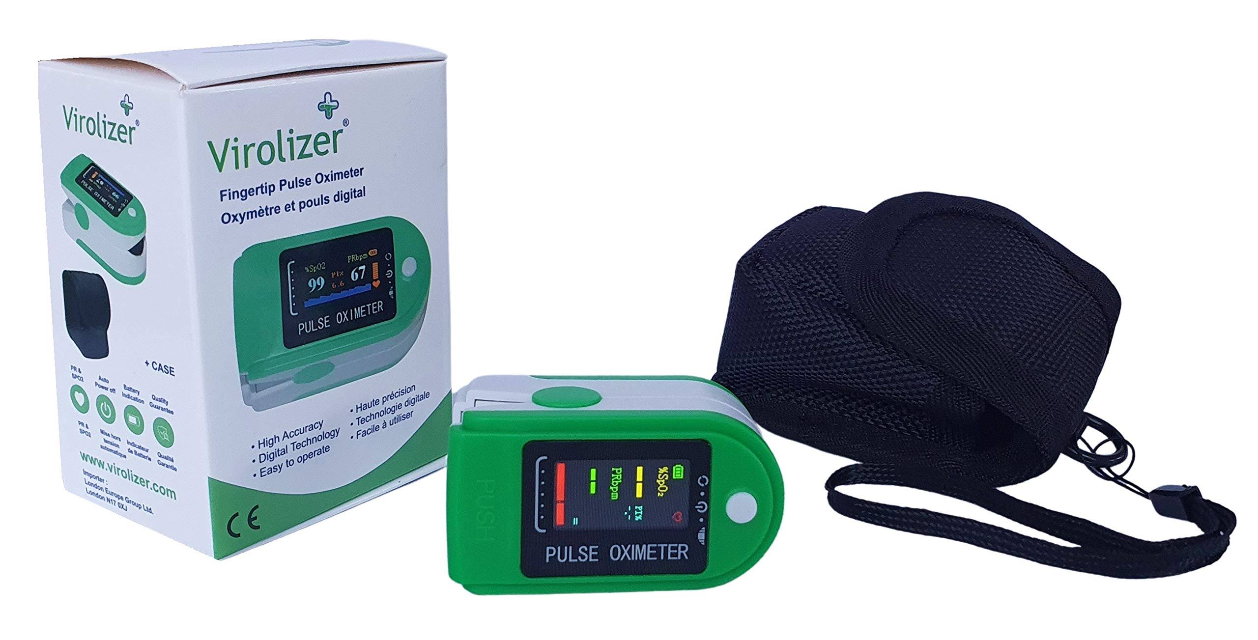 Virolizer UK Fingertip Pulse Oximeter Blood Oxygen PR Heart Monitor with Case