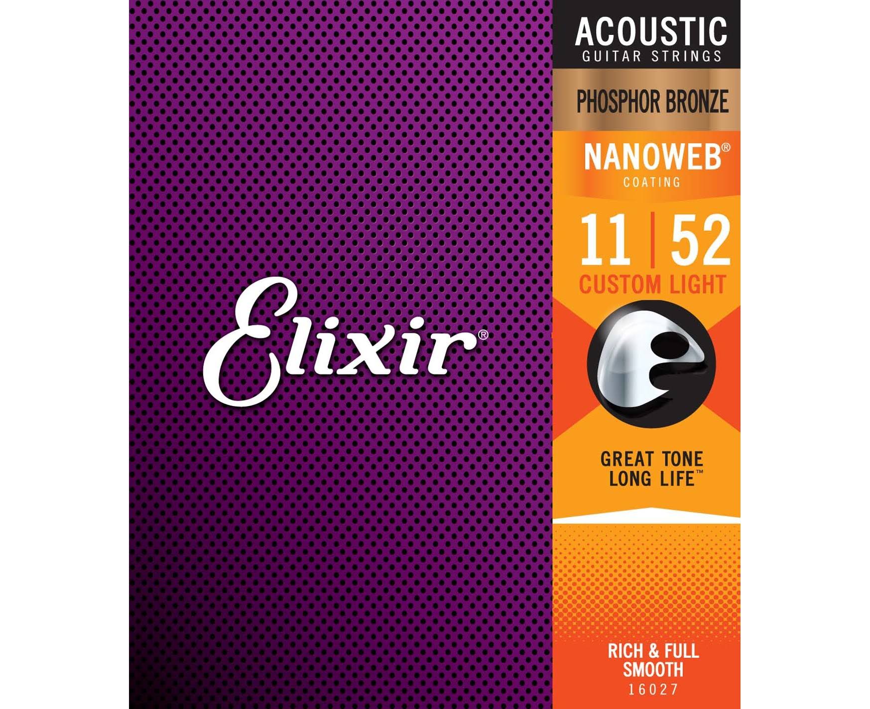 Elixir Nanoweb Phosphor Bronze Acoustic Guitar Strings - 6-String, Custom Light
