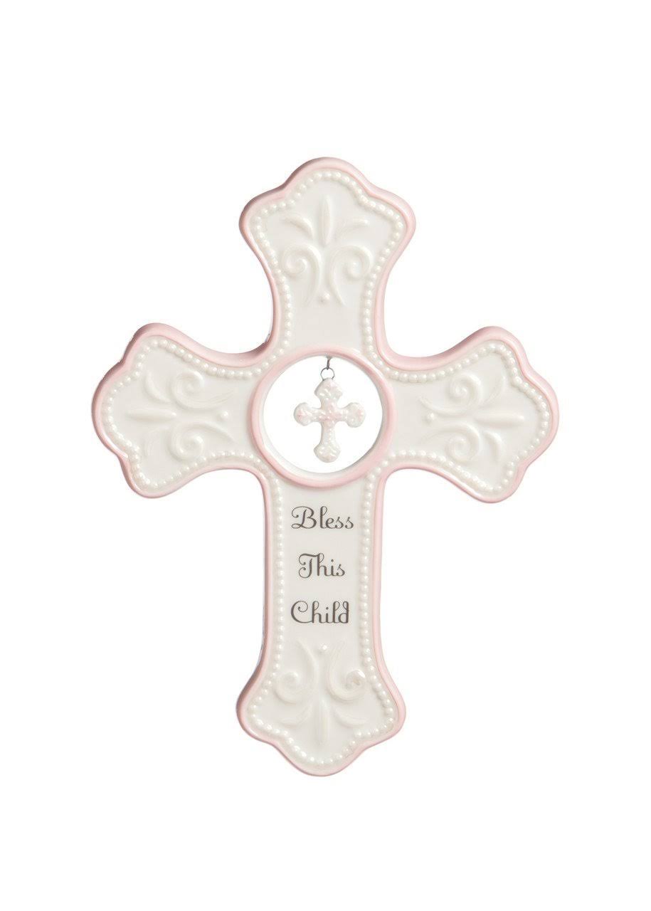 Nat and Jules Bless This Child Hanging Cross - Pink