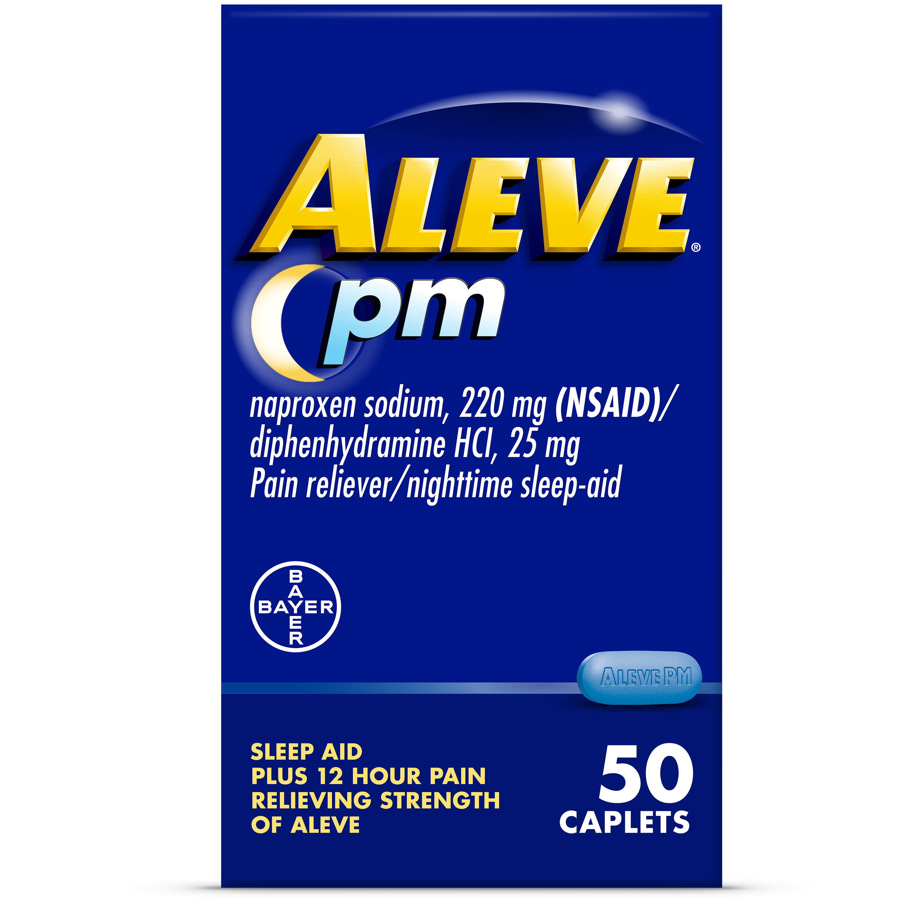 Aleve Pain Reliever/Nighttime Sleep-Aid, PM, Caplets - 50 caplets