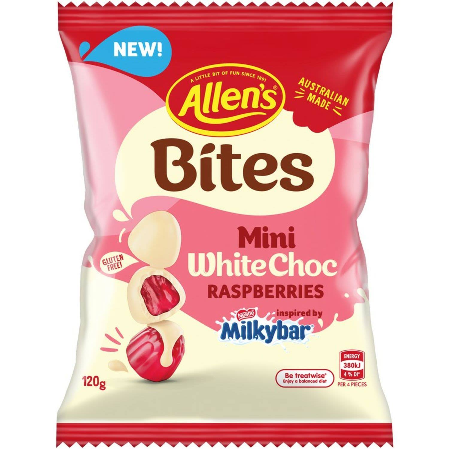 Allen's Mini White Choc Raspberries Bites 120g x 12