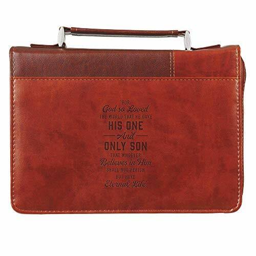 Christian Art Gifts Men's Classic Bible Cover Cross John 3:16, Brown Faux Leather, Large
