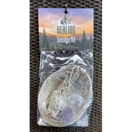 Healing Smudge Kit with White Sage, Amethyst, Clear Quartz and Abalone Shell, Size: One Size
