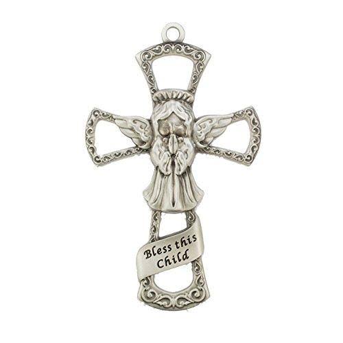 McVan 6" Pewter Bless This Child Angel Girl Baby Wall Cross