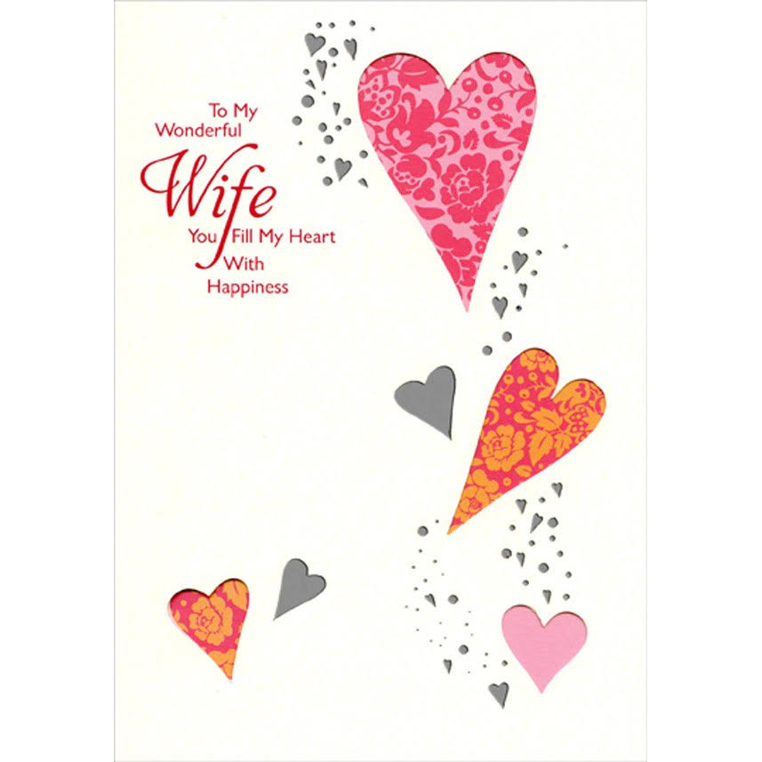 Four Die Cut Window Hearts : You Fill My Heart Wife Birthday Card