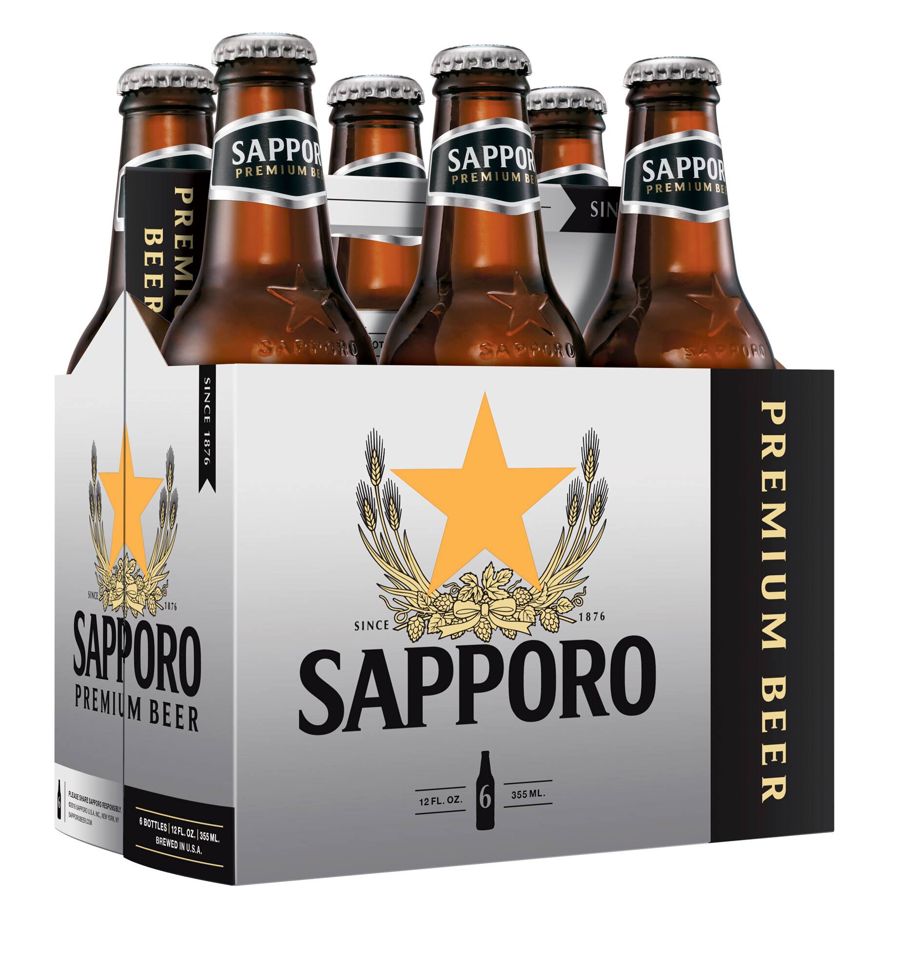 Sapporo Beer, Premium - 6 pack, 12 fl oz bottles