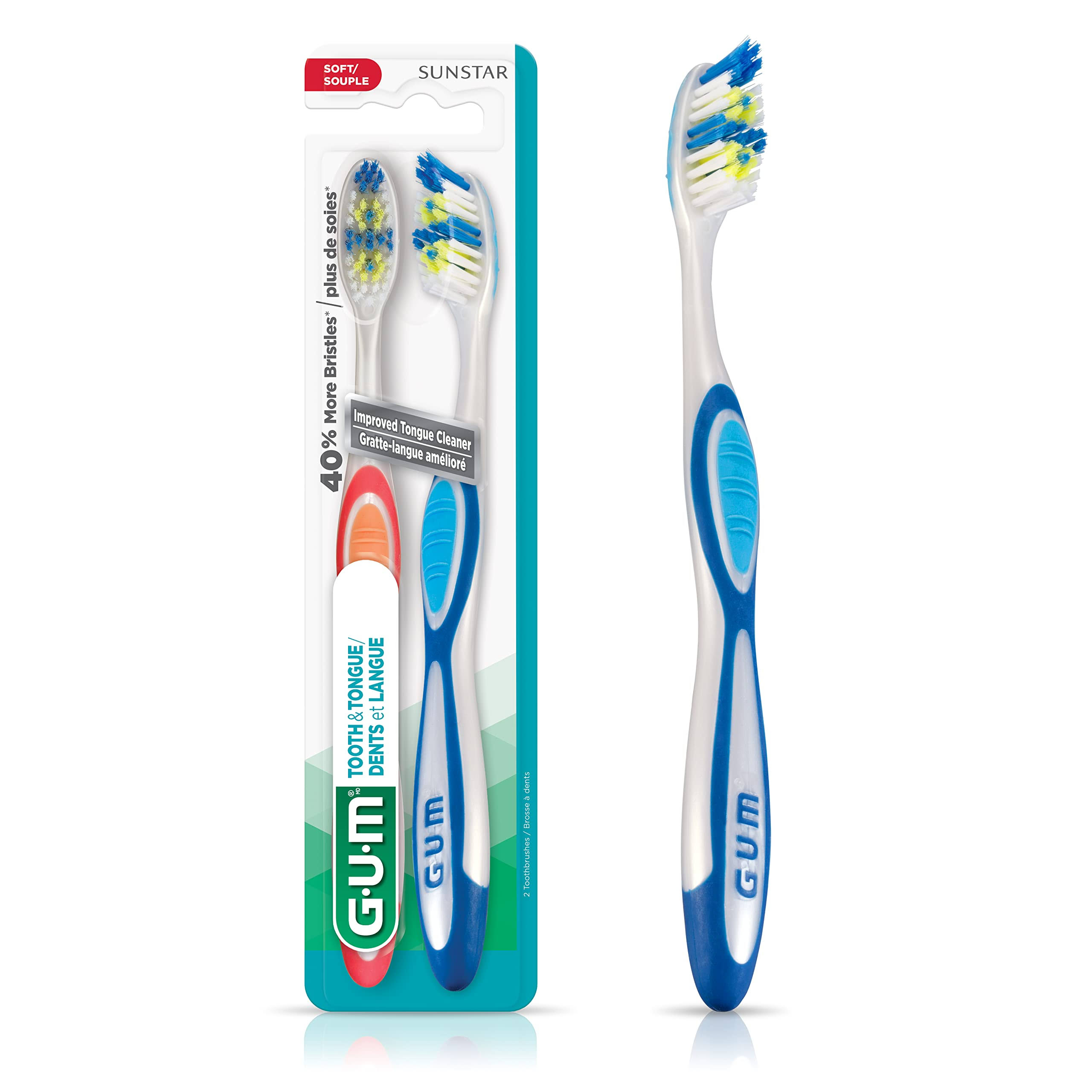 GUM - Tooth & Tongue Toothbrush - Soft Bristle | 2 Pack