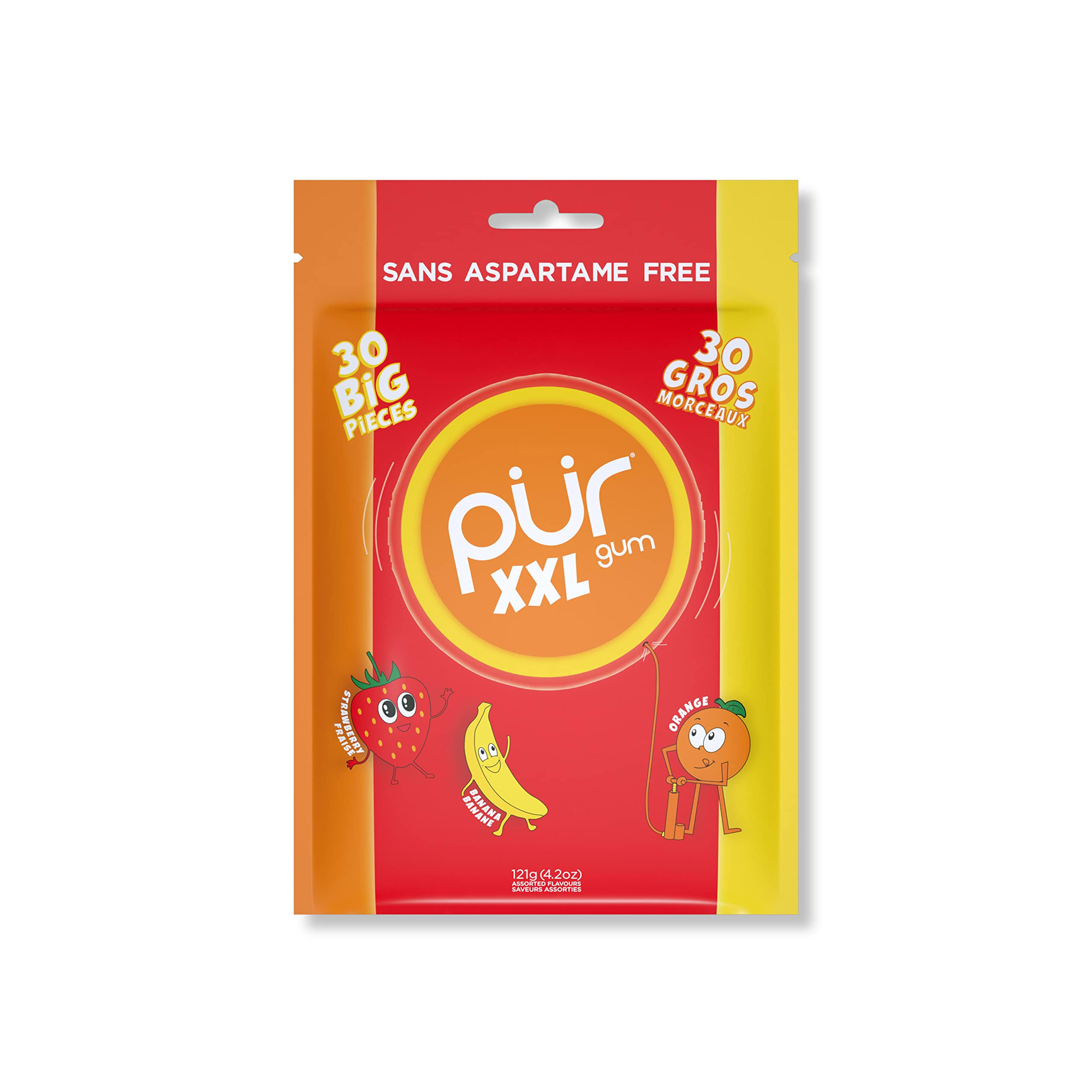 Pur XXL Gum | Sugar Free Chewing Gum | 100% Xylitol | Vegan, Aspartame Free, Gluten Free & Keto Friendly | Natural Fruit Flavored Gum, 30 Pieces