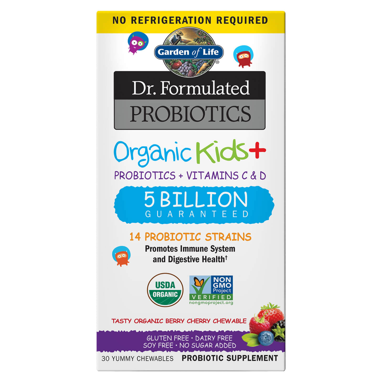 Garden of Life Dr. Formulated Probiotics Organic Kids Berry Cherry 5 Billion CFU 30 Chewables