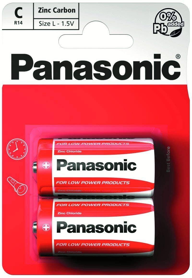Panasonic C Zinc Carbon Batteries - 1.5V, 2pk