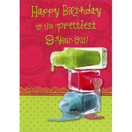 Designer Greetings Green, Red, Blue Nail Polish Age 9 / 9th Birthday Card for Girl, Size: 5