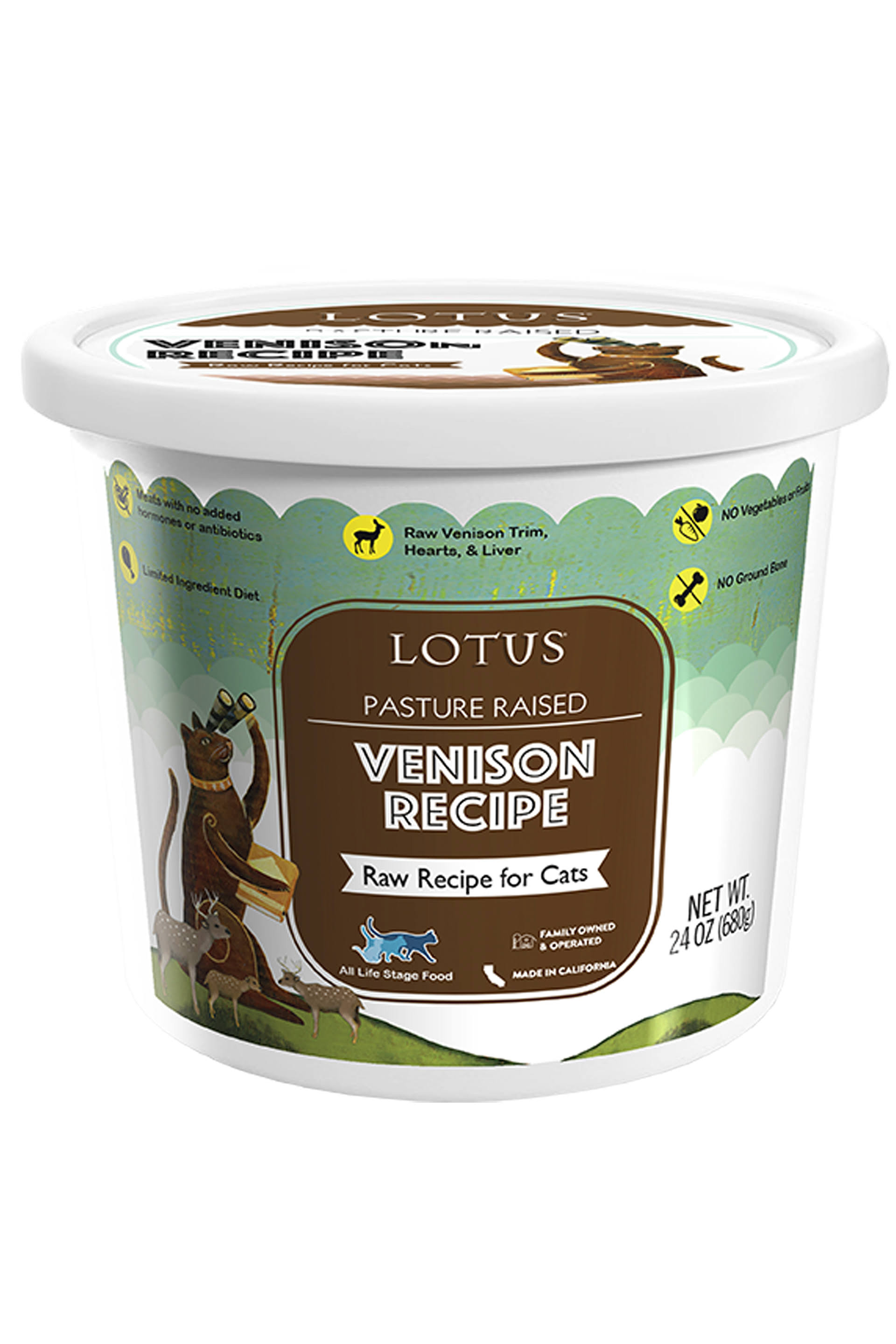 Lotus Pasture-Raised Venison Recipe Raw Cat Food, 24-oz