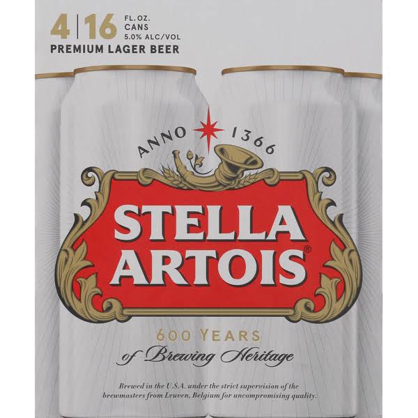 Stella Artois Lager (4 Pack 16oz cans)