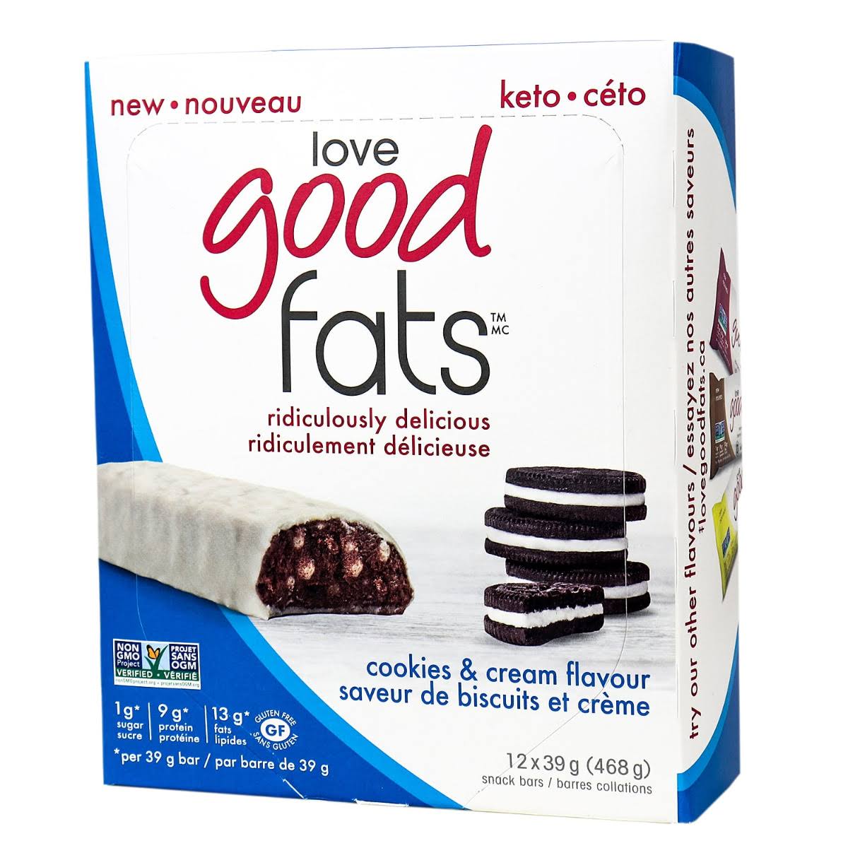 Love Good Fats Protein Bar - Cookies & Cream, 39g, 12ct