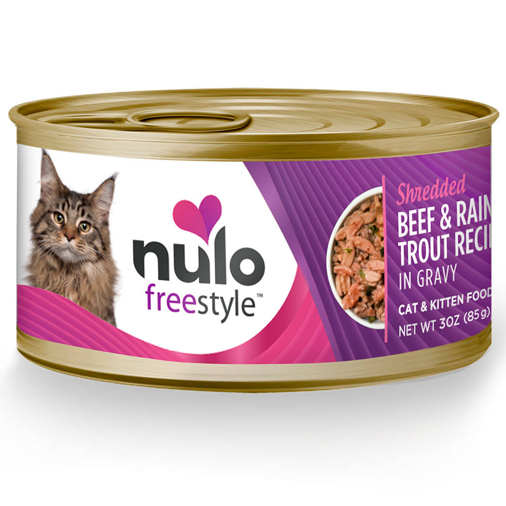Nulo Freestyle Shredded Beef & Rainbow Trout Canned Cat Food 24Ea-3Oz