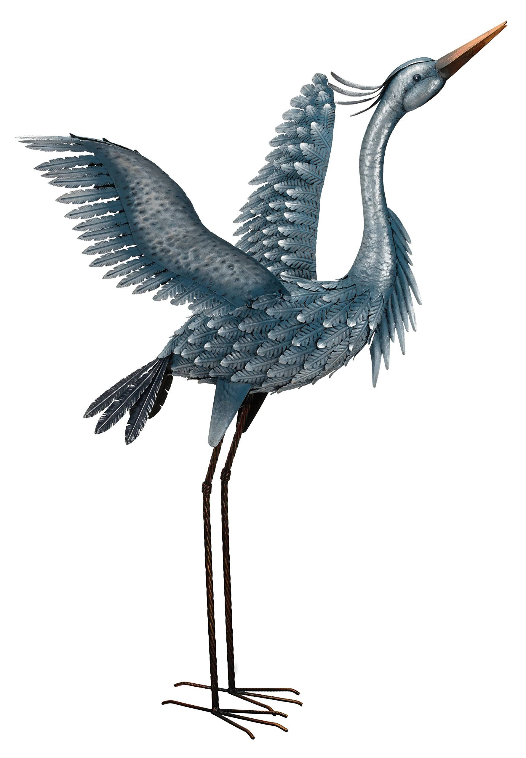 Regal Metallic Blue Heron-Wings Up Bird Statuary - 47"