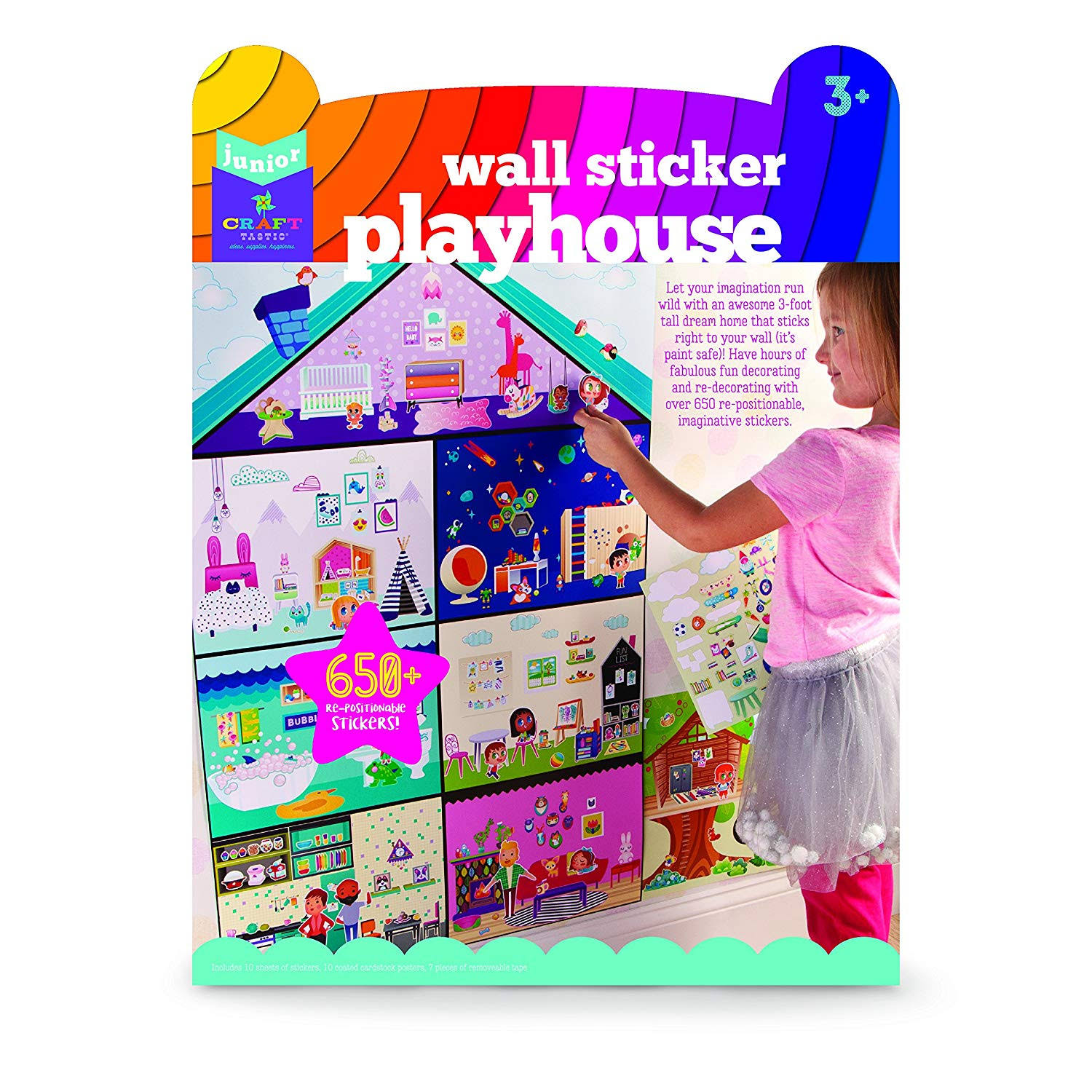 (Playhouse) - Craft-tastic Jr – Wall Sticker Playhouse – 0.9m Tall Dreamhouse with Over 650 Reusable Stickers
