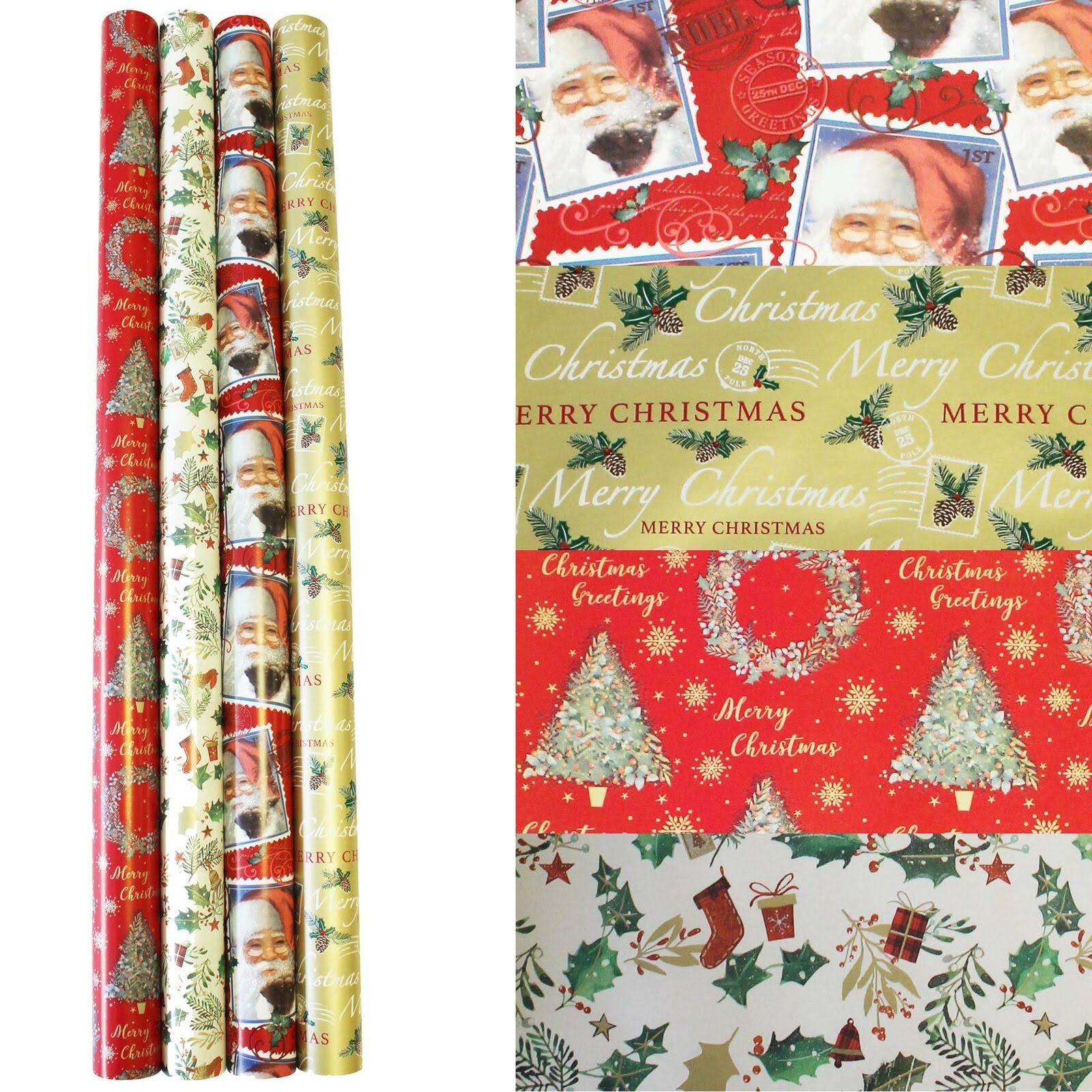 Christmas Wrapping Paper 20m 4 x Gift Wrap Rolls - Traditional Designs