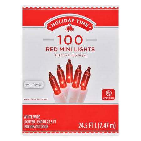 Holiday Time Mini Christmas Lights,24.5ft, Red, 100 Count