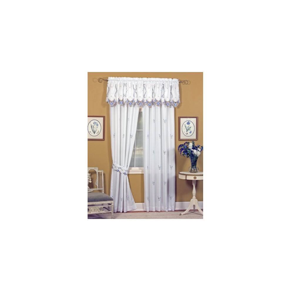 Today's Curtain Verona Reverse Embroidery Window Panel Pair and Tiebacks 84-Inch White/Blue