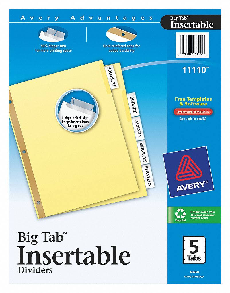 Avery Big Tab Insertable Dividers - 5 Clear Tabs