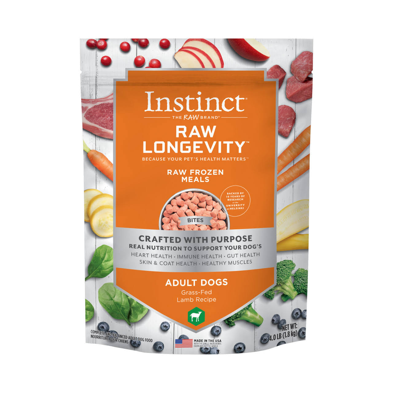 Instinct Raw Longevity Lamb Bites Frozen Dog Food, 4-lb