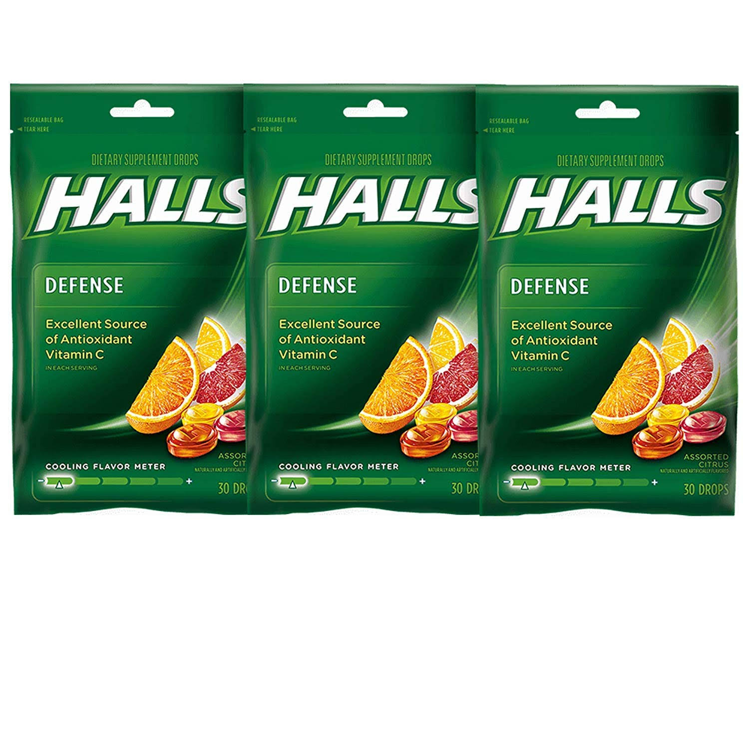 Halls Defense Vitamin C Assorted Citrus Supplement Drops - 30 Drops